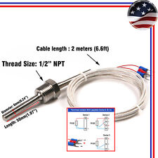 Rtd Pt100 Temperature Sensor Probe 3 Wires 2m Cable Thermocouple 12 Bsp Thread