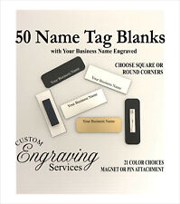 50 Name Tag Badge Business Name Engraved. 1x3 Wpin Or Magnet. 21 Colors.