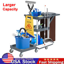 Commercial Janitorial Trolley Cleaning Cart W Vinyl Bag Cover For Housekeeping