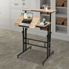 Rolling Laptop Desk Adjustable Height Computer Table Stand Up Office Workstation