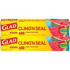 Glad Cling N Seal Clear Plastic Food Wrap 400 Sq. Ft.roll 2 Rolls
