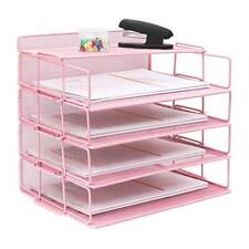 Desk Organizer - Letter Tray 4 Tier Stackable Paper Tray Pink File Organizer...