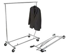 Clothing Rack Rolling Folding Single Bar Rail Salesman Sample Garment Display