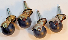 Lot 4 Ball Casters Round Rubber Wheel Roller Furniture Metal Stems Vintage