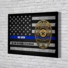 Personalized Name Logo Number Badge Police Officer Custom Thin Blue Line Flag C