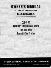 Two-way Moldboard Plow Operator Instruction Maint Ih Mccormick-deering Cub-f 11