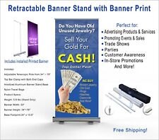 Cash For Gold - Jewelry Retractable Roll Up Banner Stand With Banner Print 33x78