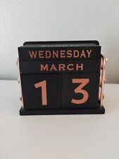 Perpetual Office Desk Calendar Wood Block Cube Display Black Rose Gold