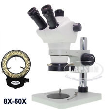 Simul-focal 8x-50x Track Stand Stereo Zoom Parfocal Trinocular Microscope Led Us