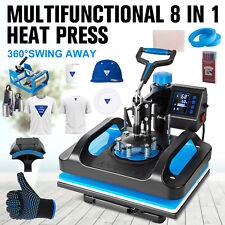 8in1 Heat Press Machine 15x15 Sublimation Transfer T-shirt Mug Plate Hat Blue