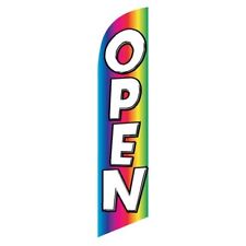 Open Banner Sign Flag And Pole Windless Feather 2.5 Wide Swooper Rainbow