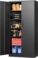 Metal Garage Storage Cabinet With 4 Adjustable Shelves 2 Locking Door For Home
