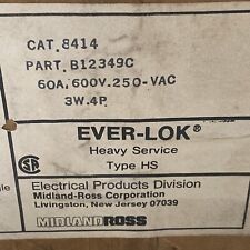 New Russellstoll H.s. Ever-lok Receptacle 60a 250v600vac 3w4p Cat. 8414