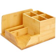 Bamboo Wood All In One Desk Organizer For Pen Mail Memo Note Eraser 8 X 7.5 X 4