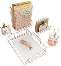 Rose Gold Desk Organizer - 5 Piece Desk Accessories Set - Letter - Mail Organ...