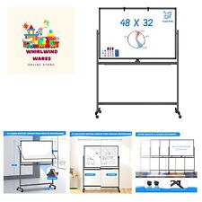 Large Rolling White Board Easel On Wheel 48x32 Inches Double-sided Mobile Wh...