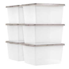 Usa 24.5 Qt. Stackable Box Plastic Storage Bins With Lids Clear Gray Lid Set