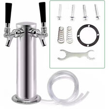 Double Tap Draft Beer Tower Bar Pub Kegerator Dual Chrome Faucet Stainless Steel