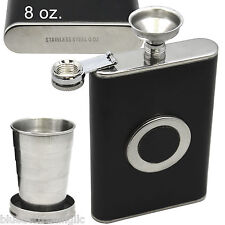 Black Flask Builtin Collapsible Shot Glass Stainless Steel Screw Cap Hip Pocket
