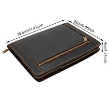 Business Top-layer Leather Portfolio Zippered Notebook Binder Office Organizer