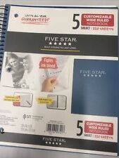 New Five Star Mead 5 Subject Customizable Wide Ruled Notebook 220 Sheets Blue