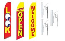 3 Pack Set Look Now Open Welcome Swooper Super Flag With Pole And Ground Spike