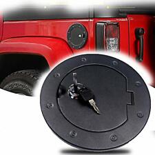 Steel Locking Fuel Door Black Gas Tank Cap Cover Lock Key For 07 Jeep Wrangler