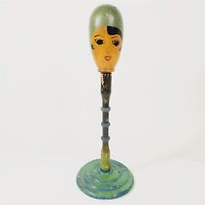 Vintage Wooden Hat Stand Flapper Womans Face Painted - 12 12