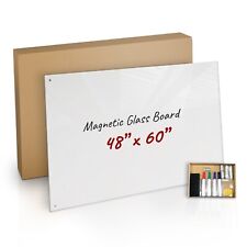 Magnetic Glass Board Dry Erase Standoff Frameless Wall Mounted W Marker Tray