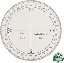 Westcott 3 12-inch 360 Degree Compass Protractor Transparent 255 Clear New