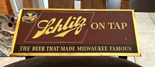 Vintage Schlitz Beer On Tap Metal Toc Tin Over Cardboard Sign Milwaukee Wi