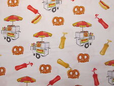 Hot Dogs Pretzels Hot Dog Cart Snacks Food Cotton Fabric Fq