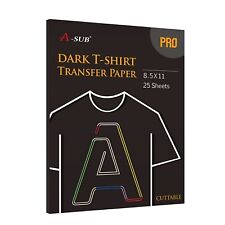 25 Pk A-sub Pro Iron-on Dark Transfer Paper 8.5x11 T-shirt Inkjet Heat Transfer