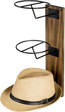Dark Brown Wood Black Metal Wire Vertical Hat Wig Form Storage Hooks Rack