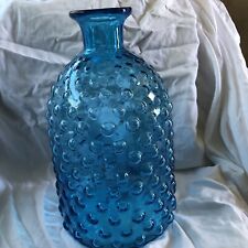 Azure Blue Large Hand Blown Hob Nail Vase Finished By Hand