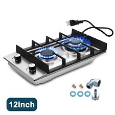 Gas Cooktop 12in Dual Burners Stainless Steel Nglpg Convertible Kitchen Hob