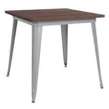 31.5 Square Silver Metal Restaurant Table With Walnut Wood Top - Cafe Table