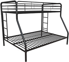 Twin-over-full Bunk Bed With Metal Frame And Ladder Space-saving Design Black