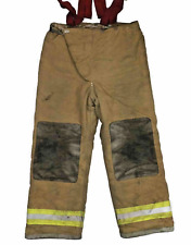 36x30 Globe Brown Firefighter Turnout Pants W Yellow Stripes Suspenders P1457