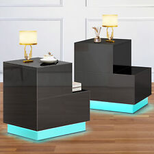 High Gloss Nightstand Set Of 2 Bedroom Night Stand Bedside Table With Led Lights