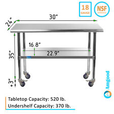 24 X 30 Stainless Steel Table With Wheels Nsf Prep Metal Work Table Casters
