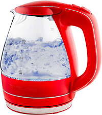 Ovente Glass Electric Kettle Hot Water Boiler 1.5 Liter Borosilicate Glass Red