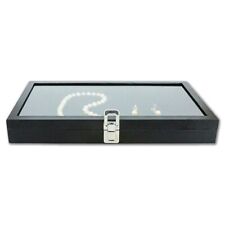 Black Wooden Jewelry Display Case With Glass Top 1.75 Deep