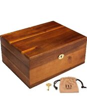 Wooden Storage Box With Hinged Lid And Locking Key - Large Premium W Small Dents