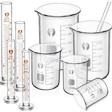 10 Pc Glass Measuring Beaker Graduated Cylinder Set For Science Lab Thick Glas