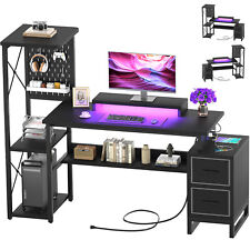 53gaming Desk With Led Lights Power Outlets Home Office Desk W Drawersstand