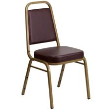 Trapezoidal Back Stacking Banquet Chair With Brown Vinyl And Gold Vein Frame