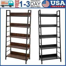5 Tier Ladder Shelf Industrial Bookshelf Wood Metal Bookcase Plant Stand Rack