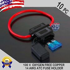 10 Pack 14 Gauge Atc In-line Blade Fuse Holder 100 Ofc Copper Wire 1a - 40a