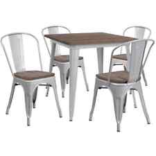 31.5 Square Silver Metal Restaurant Table Set With Walnut Wood Top And 4 Chairs